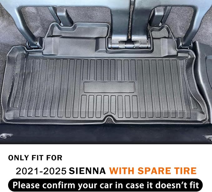 KUST Trunk Cargo Mat for 2021-2025 2026 Toyota Sienna with Spare Tire, All Weather Rear Cargo Liner Custom Fit Sienna Accessories TPE Rubber High Edge (Only for Sienna with Spare Tire)