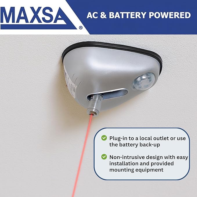 Maxsa 37310 Park Right Single Laser Parking Guide for One-Car Garage, Adjustable Laser, Motion Activated, AC Adapter & Battery Backup, Universal Car and SUV Parking Guide, Silver