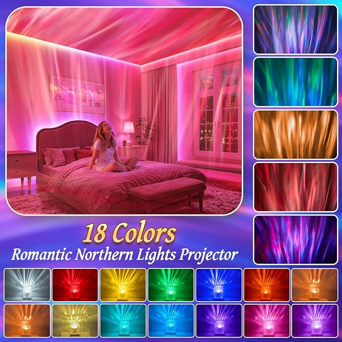 Mubarek Northern Lights for Bedroom,15 White Noise + Bluetooth Galaxy Light Projector,RGB Multi-Color Lamps for Night Stands Home Decor Living Room Night Light for Kids Gifts for Teen Girls