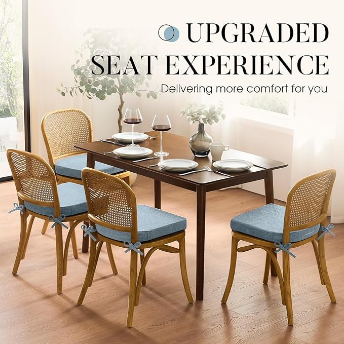 Basic Beyond Chair Cushions for Dining Chairs with Ties and Removable Cover, 2" Thick Seat Cushions for Kitchen Chairs, Set of 4, 17" x 16", Baby Blue