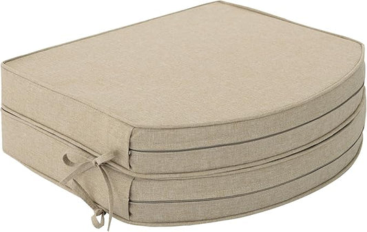 Outdoor Chair Cushions, Fade-Resistant & Water-Resistant, D Shaped Patio Furniture Seat Chair Pads Replacement with Ties, Non-Slip Bottom, Removable Cover, Set of 2, 18.5 x 16 Inch, Natural