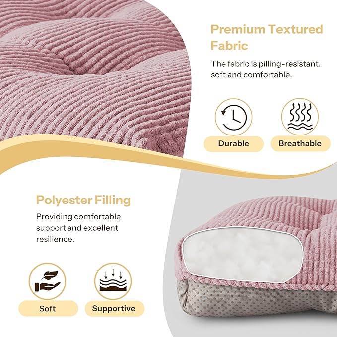 Indoor Kitchen Chair Cushions Set of 4 18"X16.5"X3" Soft Anti Slip Dining Chair Pads Tufted Kitchen Seat Cushion with Ties, Light Pink