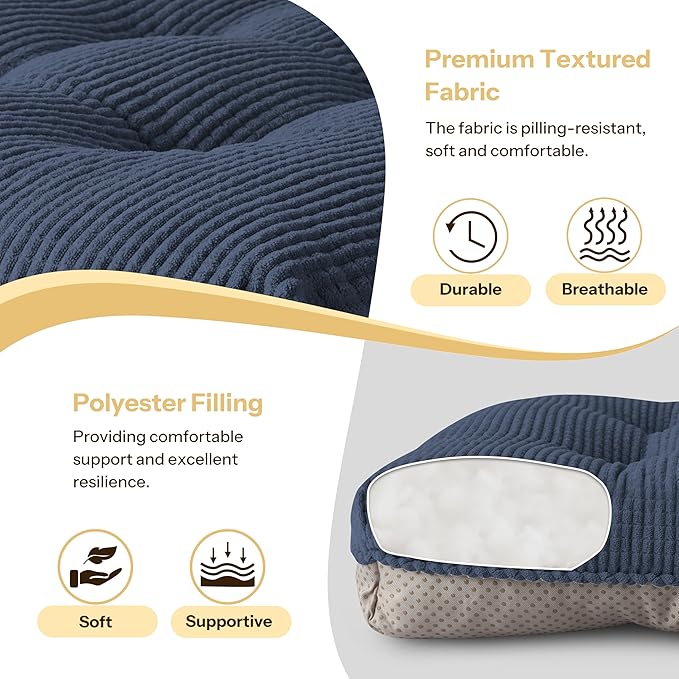 Indoor Kitchen Chair Cushions Set of 4 18"X16.5"X3" Soft Anti Slip Dining Chair Pads Tufted Kitchen Seat Cushion with Ties, Blue