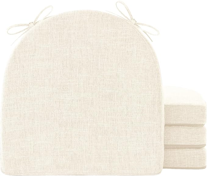 IPYNBAP Chair Cushions for Dining Chairs, Kitchen Chair Cushions, 16'' x 16'' x 2'', Non Slip Indoor Seat Cushions, Chair Pads for Dining Chairs with Ties & Removable Cover, Set of 4, Beige