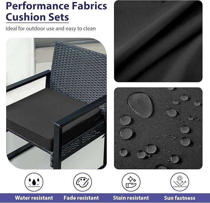 IPYNBAP Outdoor Chair Cushions Set of 4 -Waterproof Outdoor Seat Cushions for Patio Furniture, Patio Chair Cushion with Handle and Ties, Out Door Chair Pads,17x16x2-Square, Black