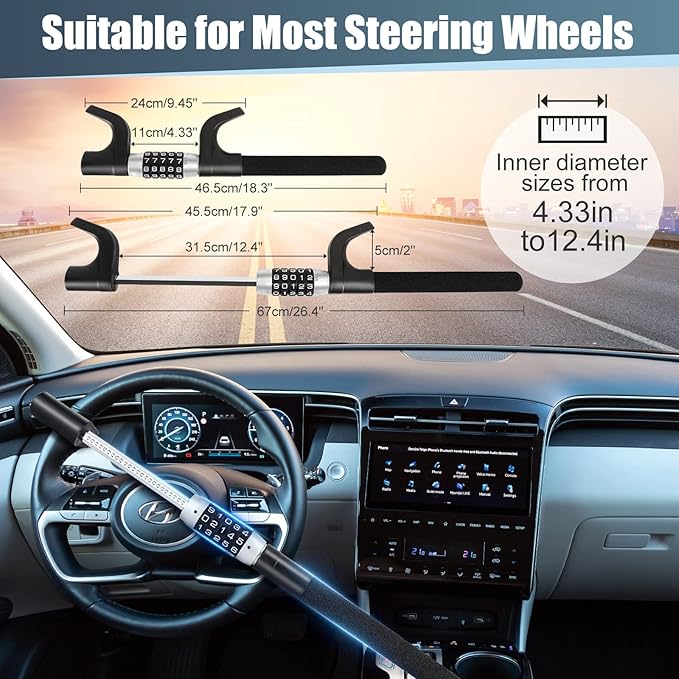 5 Digital Combination Car Steering Wheel Lock, LAMA Password Code Steering Lock, Retractable Keyless Heavy Duty Steering Wheel Lock, Universal Anti-Theft Car Steering Fit for Cars, Trucks, Vans, SUV