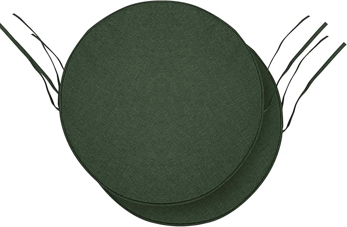Outdoor Round Chair Cushions 15 Inch, Fade-Resistant & Water-Resistant, Bistro Chair Seat Pads for Porch Garden Balcony Patio Furniture Stools, Non-Slip Bottom, Set of 2, Olive Green