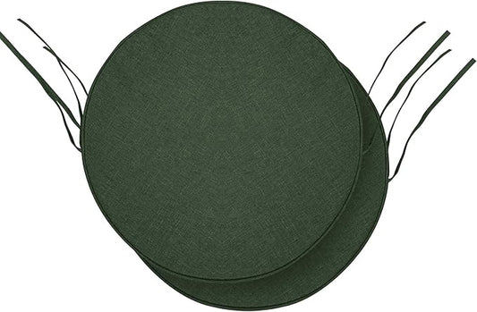 Outdoor Round Chair Cushions 15 Inch, Fade-Resistant & Water-Resistant, Bistro Chair Seat Pads for Porch Garden Balcony Patio Furniture Stools, Non-Slip Bottom, Set of 2, Olive Green
