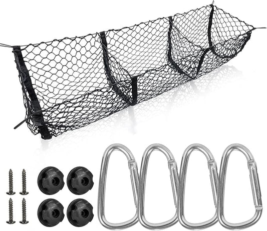 3-Pocket Truck Bed Cargo Net Organizer,Heavy Duty 51.1×15.7 Inch Mesh Storage with 4 Metal Hooks,Universal Pickup Truck Bed Accessories for Toyota,Ford,Chevy,Dodge - Grocery & Gear Holder
