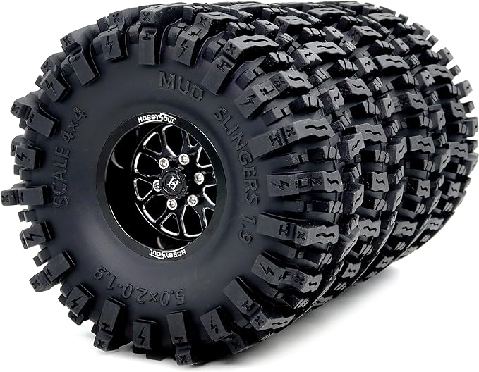 HOBBYSOUL 5.0'' Tall 1.9 Mud Slingers T8 tires & 1.9 Wheels, -10.5mm Negative Offset 1.9 Beadlock wheels and tires For 1/10 Crawler SCX10 TRX4 high Trail Upgrade, HS701547