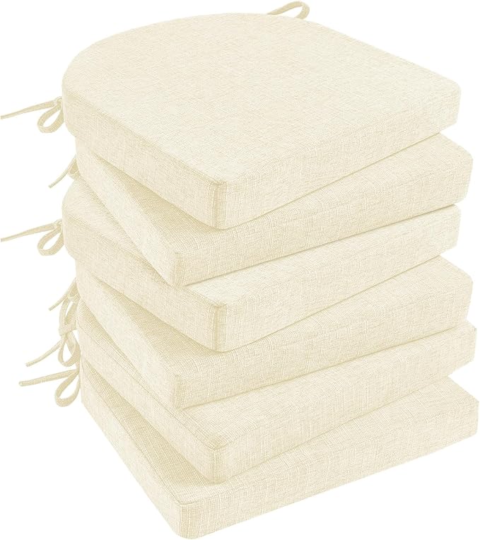 Basic Beyond Chair Cushions for Dining Chairs 6 Pack, Kitchen Chair Cushions with Ties and Non Slip Backing, 16 x 16 inches Chair Pads for Dining Chairs (Beige)