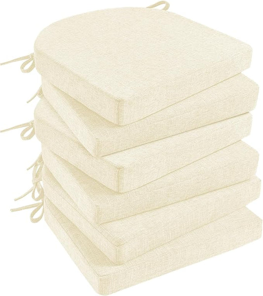 Basic Beyond Chair Cushions for Dining Chairs 6 Pack, Kitchen Chair Cushions with Ties and Non Slip Backing, 16 x 16 inches Chair Pads for Dining Chairs (Beige)