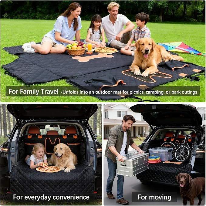 SUV Cargo Liner for Dogs, 100% Waterproof PU Leather Dog Trunk Cover for SUV with Bumper Flap & Side Walls, Heavy Duty Pet Cargo Protector, Fit for Most Mid-Size Large SUVs (Bone Pattern, L)