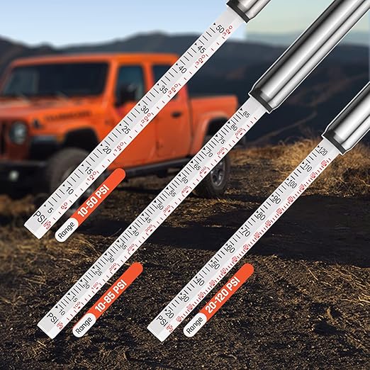 ETENWOLF Pencil Tire Pressure Gauge 3 Pack (10-50PSI, 10-85PSI, 20-120PSI) with 24 Tire Caps, Calibrated to ANSI B40.1 Grade B(2%), Stainless Steel Body, for Cars, Pickups, RVs, Bicycles