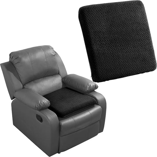 HOMBYS Tufted Furry Recliner Seat Cushion for Elderly Foam Curved Edge Large Square Seat Cushion for Office Chair, Car, Floor Pillow, No Pressure on Thighs (Black)