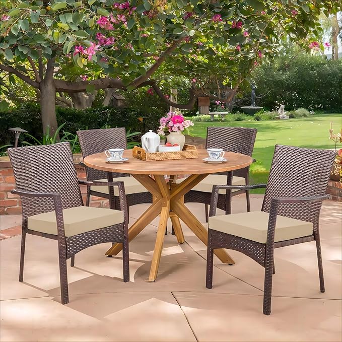 HARBOREST Outdoor Chair Cushions Set of 4, Water Resistant Patio Chair Cushions with Ties, Square Corner Outdoor Seat Cushions for Patio Furniture, 18.5"x16"x3", Beige