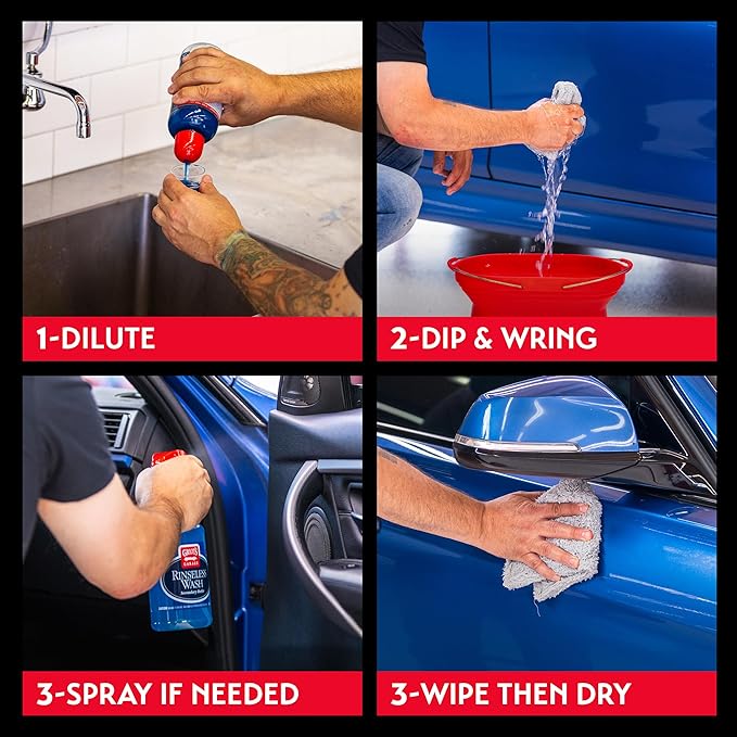 Griot's Garage Anywhere Wash Kit, Vehicle Cleaning Supplies, Includes Rinseless Wash, 16 Oz, Secondary Bottle, 25 Oz, Microfiber Plush Edgeless Wash Cloths, Set of 2