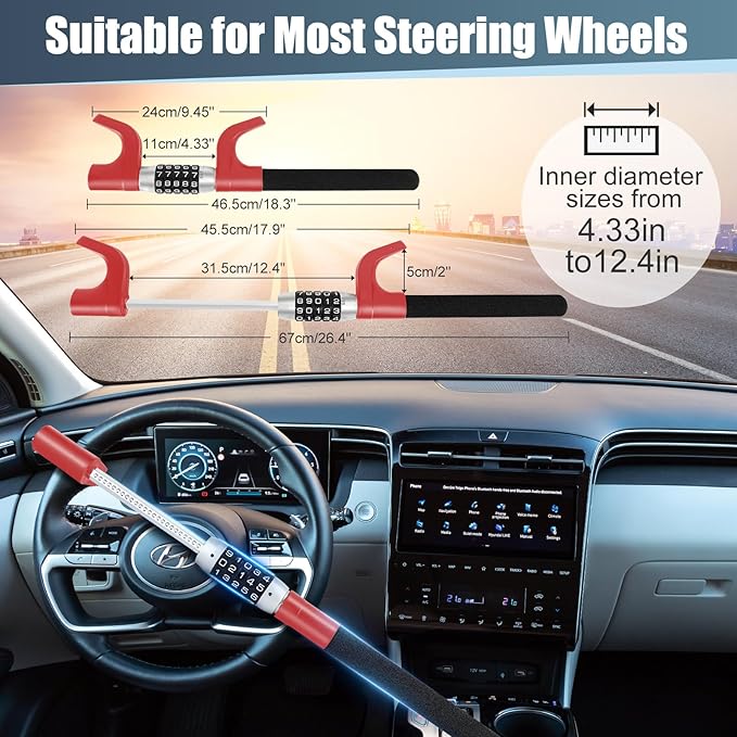 5 Digital Combination Car Steering Wheel Lock,LAMA Password Code Steering Lock, Retractable Keyless Heavy Duty Steering Wheel Lock,Universal Anti-Theft Car Steering Fit for Cars,Trucks,Vans,SUVs