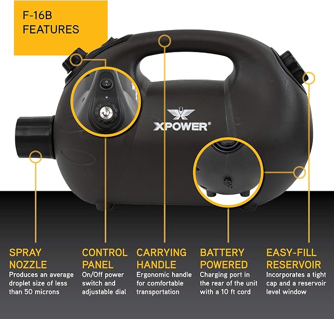 XPOWER Ultra Low Volume Commercial 29.4-Volt Lithium-Ion Cordless Electric Cold Fogger with 135 W-h Battery and Charger F-16B