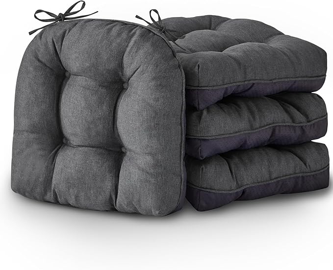 IASEAHK Chair Cushions for Dining Chairs, Seat Cushions for Kitchen Chairs, Indoor Seat Cushions with Ties, Tufted Foam Chair Pads, Non Slip Chair Cushions Set of 4, 15.5" x 15.5" x 4", Dark Grey