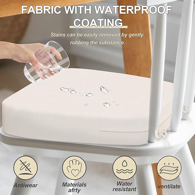 17'' x 16'' x 2.5"Thick Chair Cushions for Dining Chairs, 8 Pack WaterProof Easy Clean Kitchen Chair Pads with Ties and Non-Slip Backing - 30D High Elastic Foam Soft Kitchen Chair Cushions