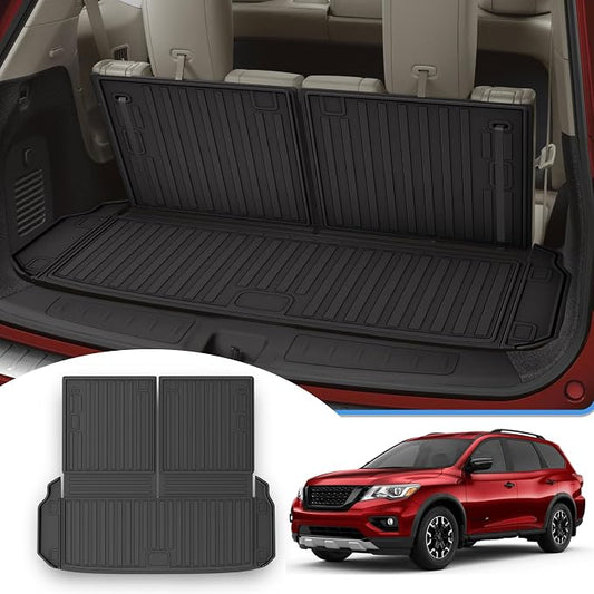 Cargo Mat & Backerst Mat Compatible with 2013-2020 Nissan Pathfinder/2013 Infiniti JX35/2014-2020 Infiniti QX60 - Cargo Liner Trunk Mat All Weather TPE Pathfinder 2020 Accessories
