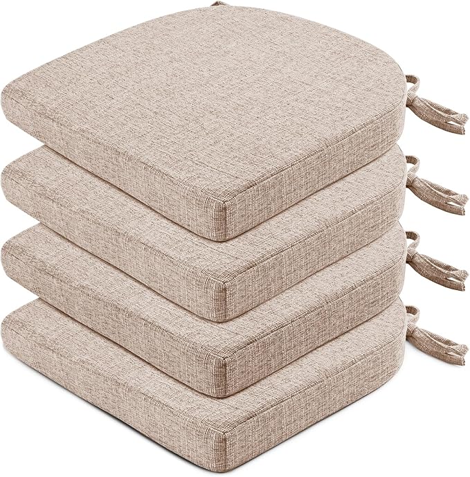 Wellsin Chair Cushions for Dining Chairs 4 Pack - Kitchen Chair Cushions with Ties and Non-Slip Backing - Dining Chair Pads 16"X16"X2", Oatmeal Beige