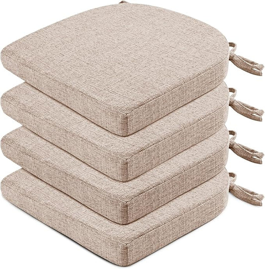 Wellsin Chair Cushions for Dining Chairs 4 Pack - Kitchen Chair Cushions with Ties and Non-Slip Backing - Dining Chair Pads 16"X16"X2", Oatmeal Beige