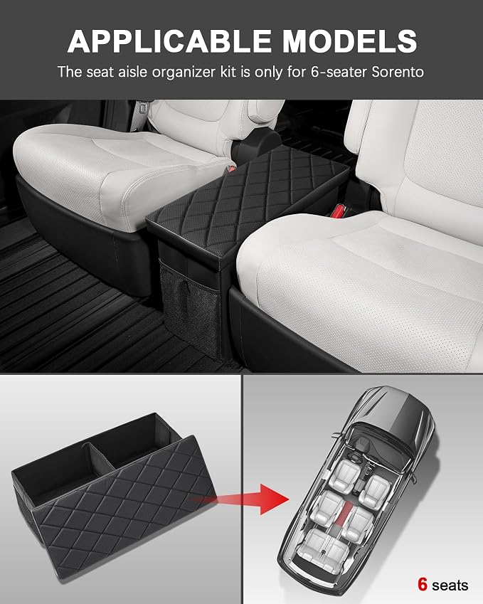Floor Mats Fit for 2021-2026 Kia Sorento 6 Seats (No Hybrid)- All Weather Protection Floor Liners Cargo Mat Seat Back Mats & Car Seat Organizer Accessories Trunk Car Organizers Storage Box, Black