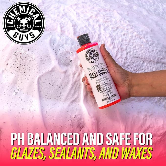 Chemical Guys CWS_101_16W Car Wash Starter Bundle - Maxi-Suds II Foaming Car Wash Soap, 16 oz, Cherry Scent + Green Chenille Wash Mitt (2 Items) Works on Cars, Trucks, SUVs, RVs & More