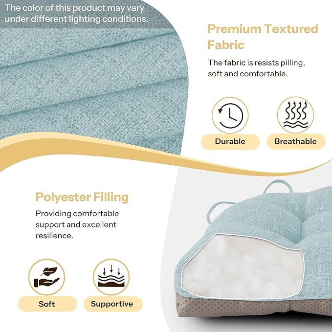 Non Slip Chair Cushions for Dining Chairs Set of 4 Kitchen Chair Cushions 18"x18"x3" Turfted Chair Pads Comfortable and Soft Seat Cushion with Ties, Aqua Blue