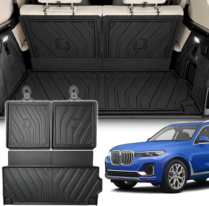Cargo Liner & Third Row Seat Back Mats Compatible with 2019-2026 BMW X7 G07 (Not for 2021-2022 X7 50i / 2025 X7 40i): AOMSAZTO Custom Fit 2019-2026 BMW X7 All Weather Anti Skid TPE Trunk Liner