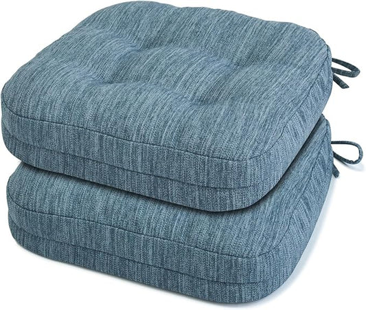 Shinnwa Dining Chair Cushions Set of 2, Dual-Layer Memory Foam Kitchen Chair Cushions, Patented Design Seat Pads with Ties, 16.5 x 16.5 x 3.5in, 2 Pack, Denim Blue