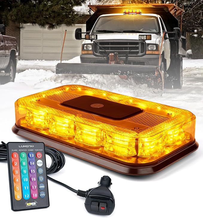 LUMENIX LED Roof Top Strobe Beacon Light Bar Rooftop Security Warning Emergency Flashing Plow Lights for Construction Vehicles Tow Commercial Trucks Postal Cars Snowplow - Amber