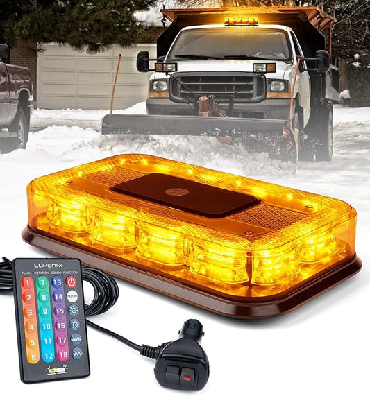 LUMENIX LED Roof Top Strobe Beacon Light Bar Rooftop Security Warning Emergency Flashing Plow Lights for Construction Vehicles Tow Commercial Trucks Postal Cars Snowplow - Amber