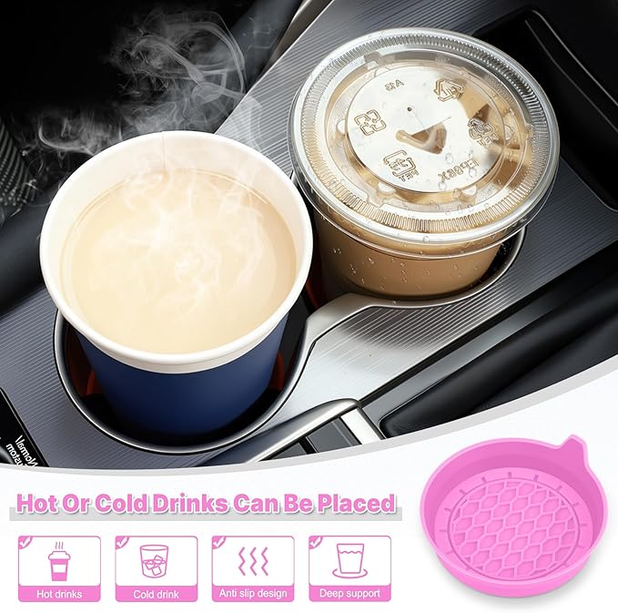 SINGARO Car Cup Holder Coaster, Silicone Cup Holder Insert, Universal Non-Slip Cup Holders, Car Accessories Interior for Women and Man 4 Pack Pink