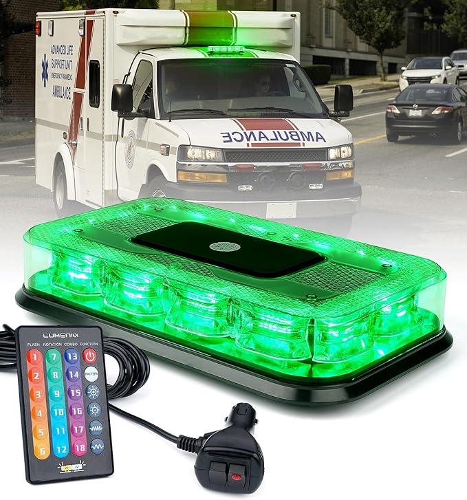 LUMENIX LED Roof Top Strobe Beacon Light Bar Rooftop Security Warning Emergency Flashing Plow Lights for Construction Vehicles Tow Commercial Trucks Postal Cars Snowplow - Green