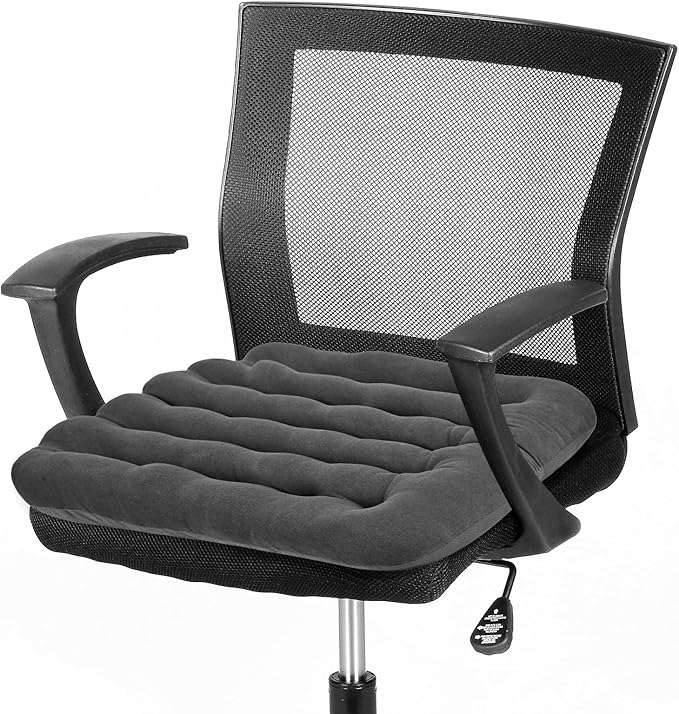 BUYUE Good Support Office Chair Cushion Padded, Soft Velvet Comfortable Non-Slip Seat Cushion for Computer Desk Kitchen Chair (1 Count, Gray)