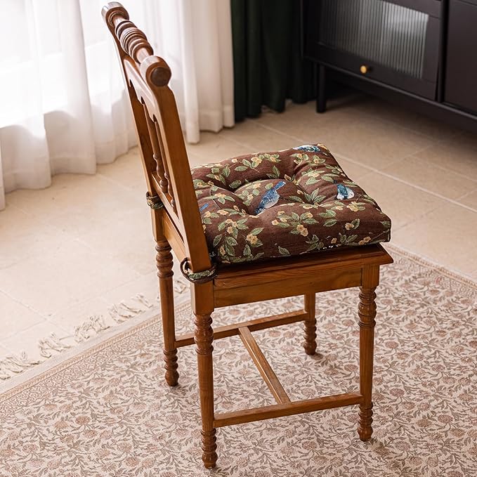 vctops Farmhouse Brid Print Chair Cushions with Ties U-Shaped Soft Comfortable Chair Pads Non Slip Seat Cushions for Indoor Dining Room and Kitchen Chairs (Coffee,18"x18")