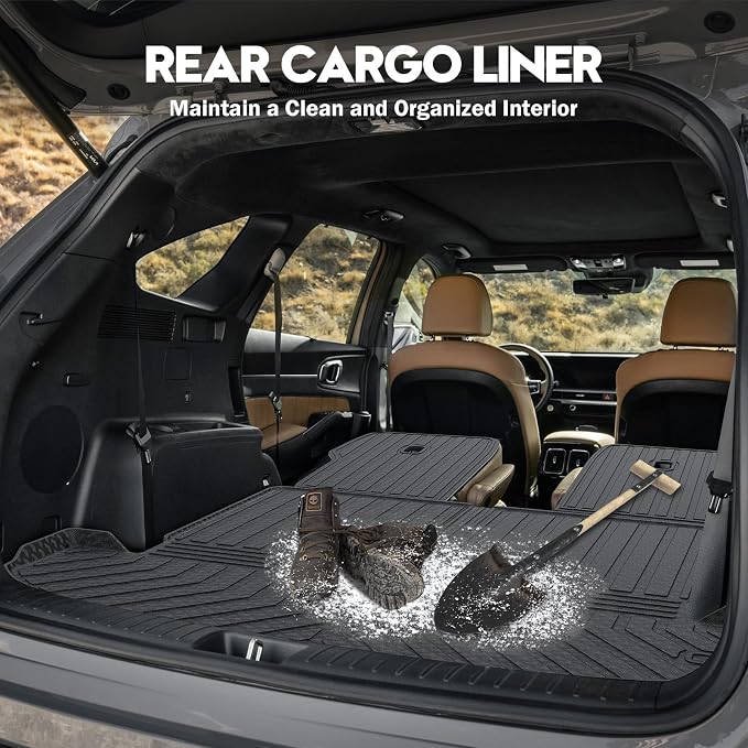 KUST Trunk Cargo Mat for Kia Sorento 2021-2025 2026 (6 Seats), TPE Rubber Rear Cargo Liner with 2nd Row Backrest Mat for Sorento Accessories All Weather Protection Cover 3PCS