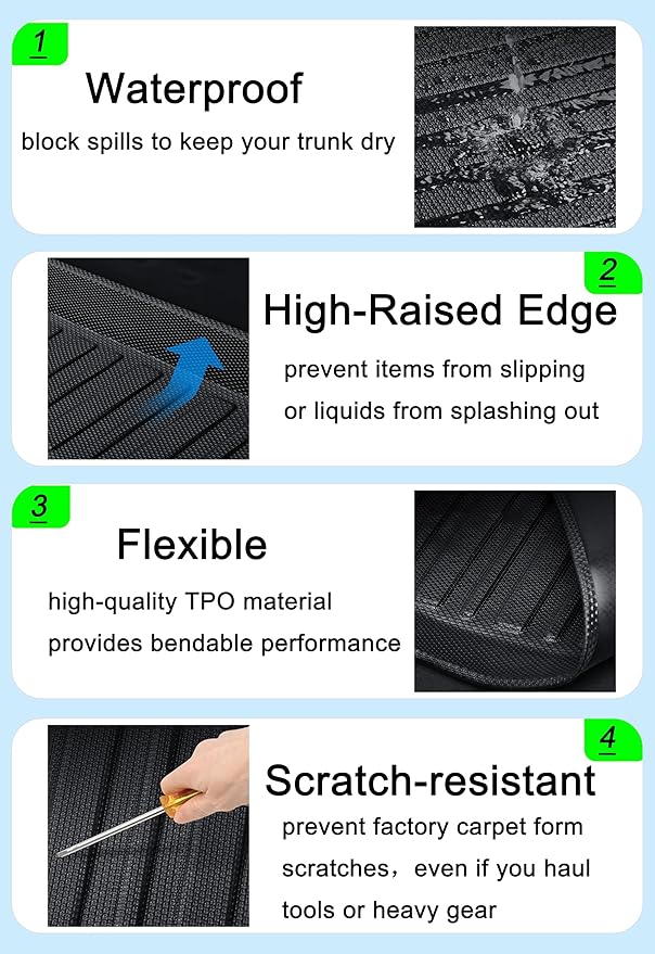 RAV4 Cargo Liners - All Weather Rear Cargo Trunk Tray Floor Mats Compatible with 2013 2014 Toyota RAV4 Non Electric(EV) Models,2015-2018 Toyota RAV4 All Models,3D Waterproof TPO Accessories Custom Fit