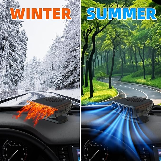 Car Heater 12V 200W, Fast Heating Defroster Defogger for Windshield, 2-in-1 Portable Car Heater and Cooling Fan, Plug into Cigarette Lighter for Car Truck SUV