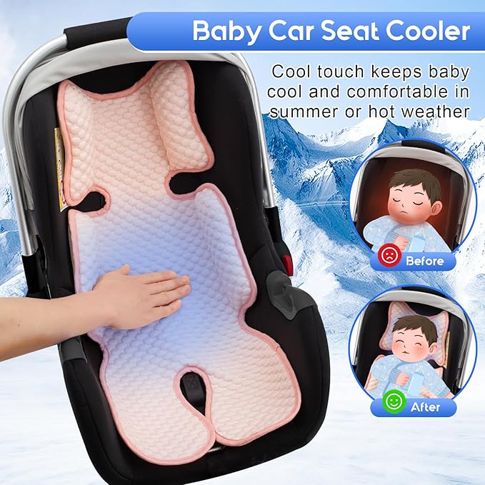 Baby Car Seat Cooling Pad, Mink Dot Carseat Cooler Mat for Girls Boys, Stroller Pad with 3D Breathable Mesh, Multifunctional Infant Insert Liner for Summer