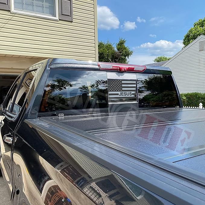 Xinghe for Dodge Ram 2009 to 2024 2025 2026, American Flag Decals Stickers for Truck Back Middle Window, Matte Black USA Flag Decal