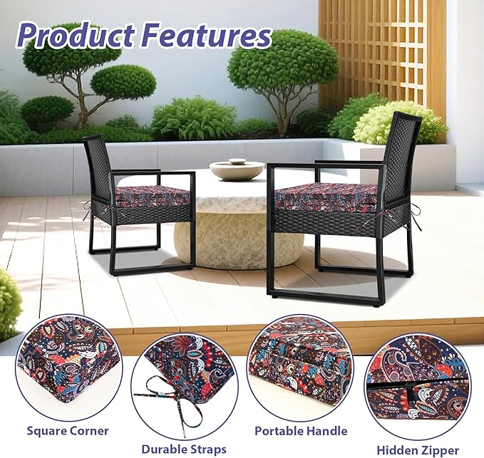 IPYNBAP Outdoor Chair Cushions Set of 4 -Waterproof Outdoor Seat Cushions for Patio Furniture, Patio Chair Cushion with Handle and Ties, Out Door Chair Pads,17x16x2-Square, Artistic Floral