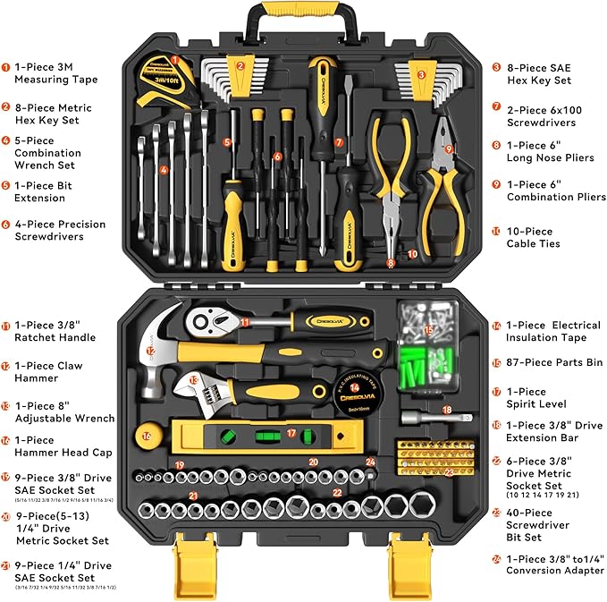 209 Piece Tool Kit for Home Socket Wrench Auto Repair Tool Set,General Household Tool box,Basic Hand Tool Kit,Perfect for Homeowner, Diyer, Handyman