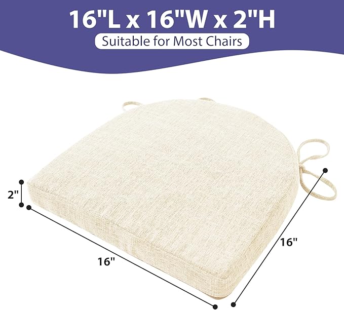 IPYNBAP Chair Cushions for Dining Chairs, Kitchen Chair Cushions, 16'' x 16'' x 2'', Non Slip Indoor Seat Cushions, Chair Pads for Dining Chairs with Ties & Removable Cover, Set of 6, Beige
