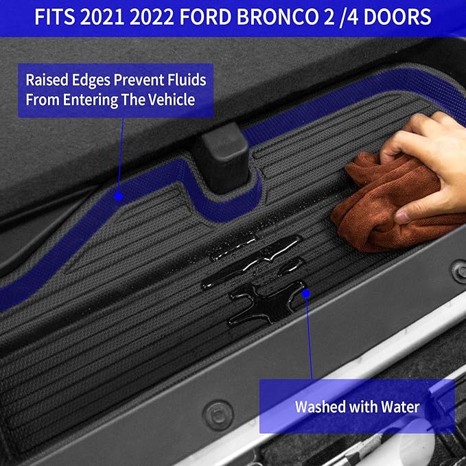 Rongtaod Floor Mats Compatible with 2021-2025 2026 Ford Bronco 4 Door Trunk Mat Cargo Mat Cargo Liner All Weather Back Seat Cover Protector 2025 Bronco Accessories (Set of 9 Mats)