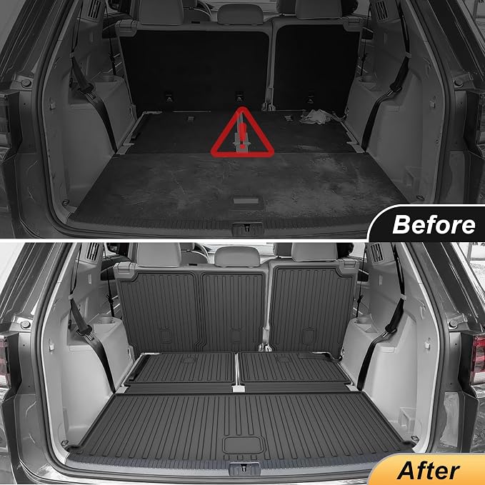AOMSAZTO Cargo Mat and Backrest Mat Compatible with Volkswagen Atlas 2018-2025 2026 (NOT for Cross Sport): TPE All Weather Protection VW Atlas Cargo Liner - 2nd&3rd Row Backrest +Trunk Mats