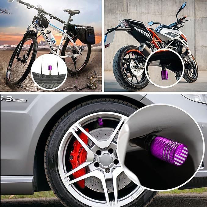 Tire Valve Stem Caps for Car Tire Cap 5 Pack Corrosion Resistant Leak-Proof Premium Alloy American Flag Universal for Car Bike Truck Motorcycle Purple